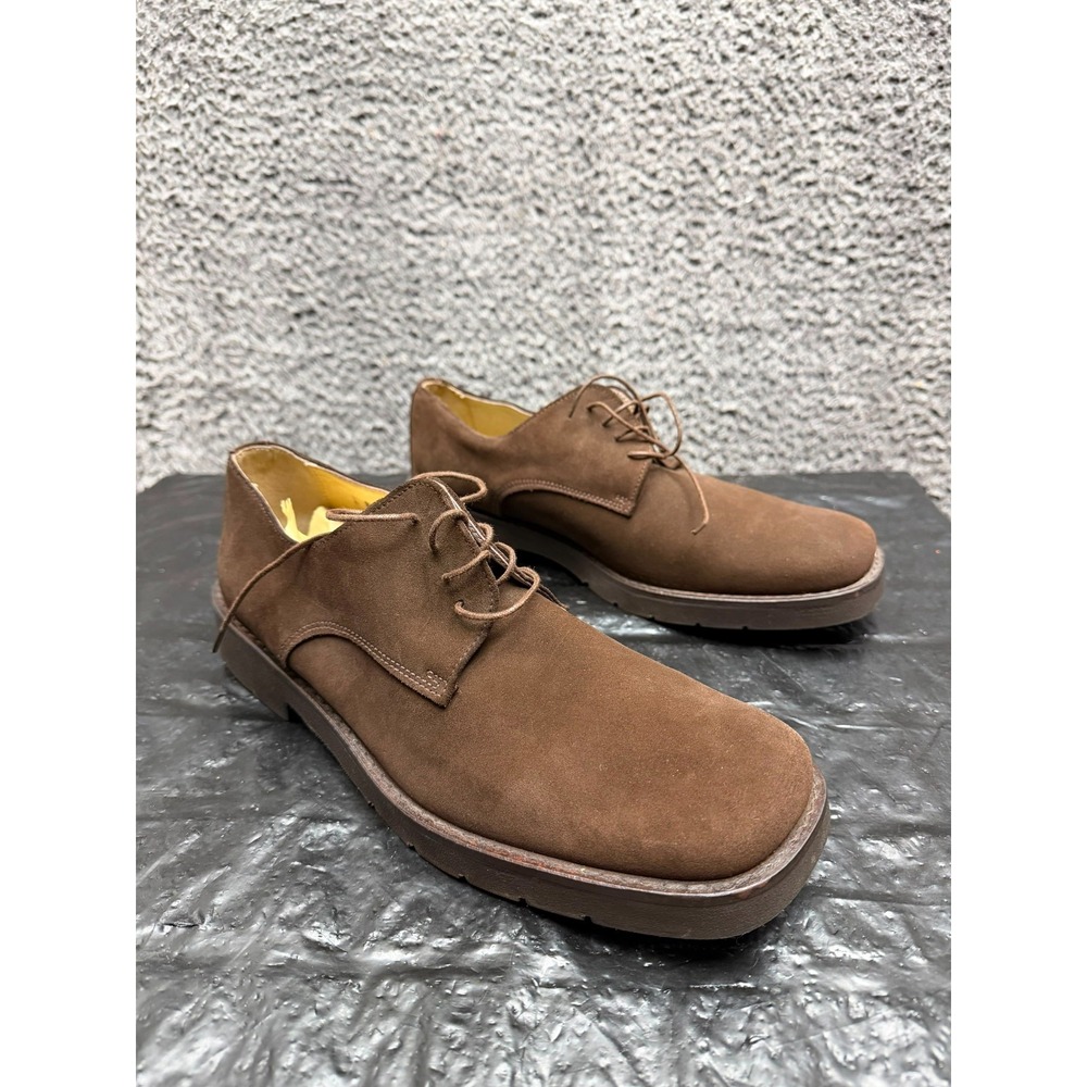 Parachoc France Suede Square Toe Lace Up Derby Shoes Brown Mens Size 44 EU